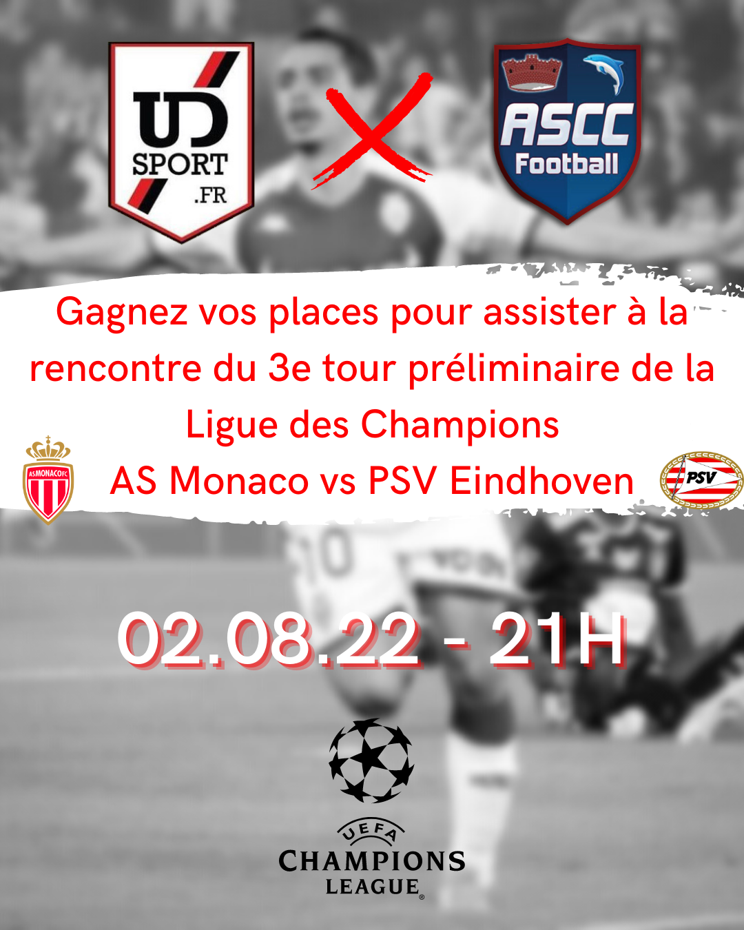 Gagnez vos places pour assister à la rencontre du 3e tour préliminaire de la Ligue des Champions AS Monaco vs PSV Eindhoven